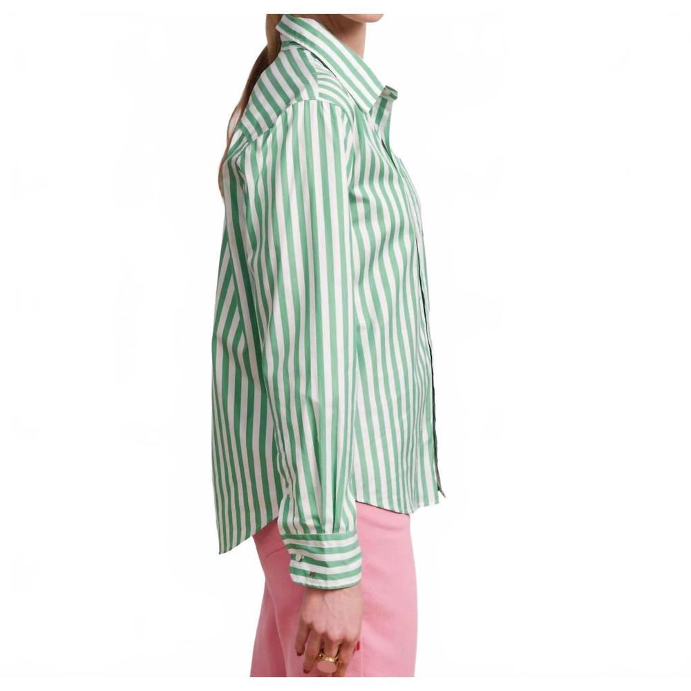 NEW FRANCES VALENTINE perfect button down top in green stripe - Picture 2 of 6